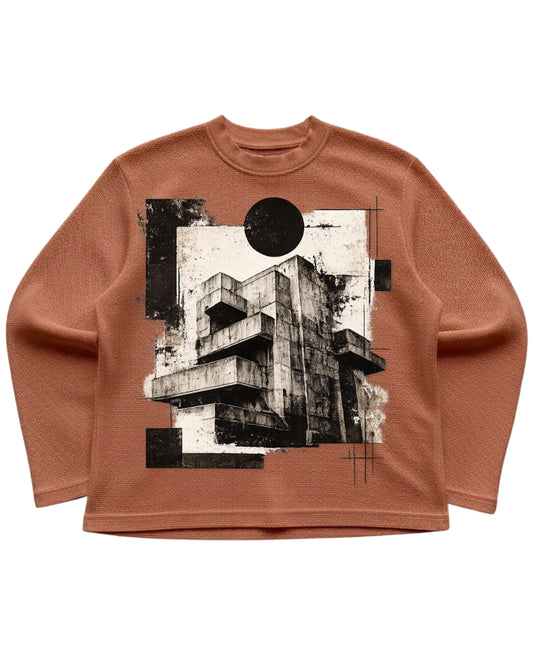 Brown waffle knit oversized full-sleeve Front Design