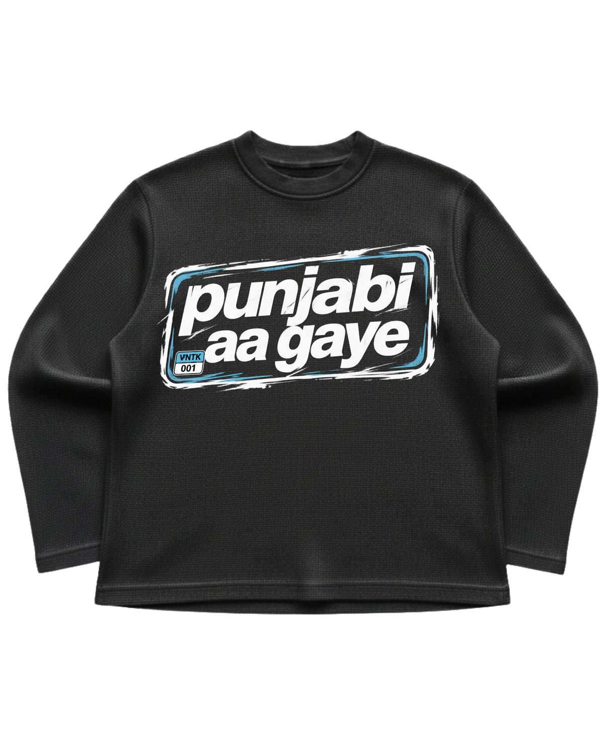 Black waffle knit oversized full-sleeve Front Design