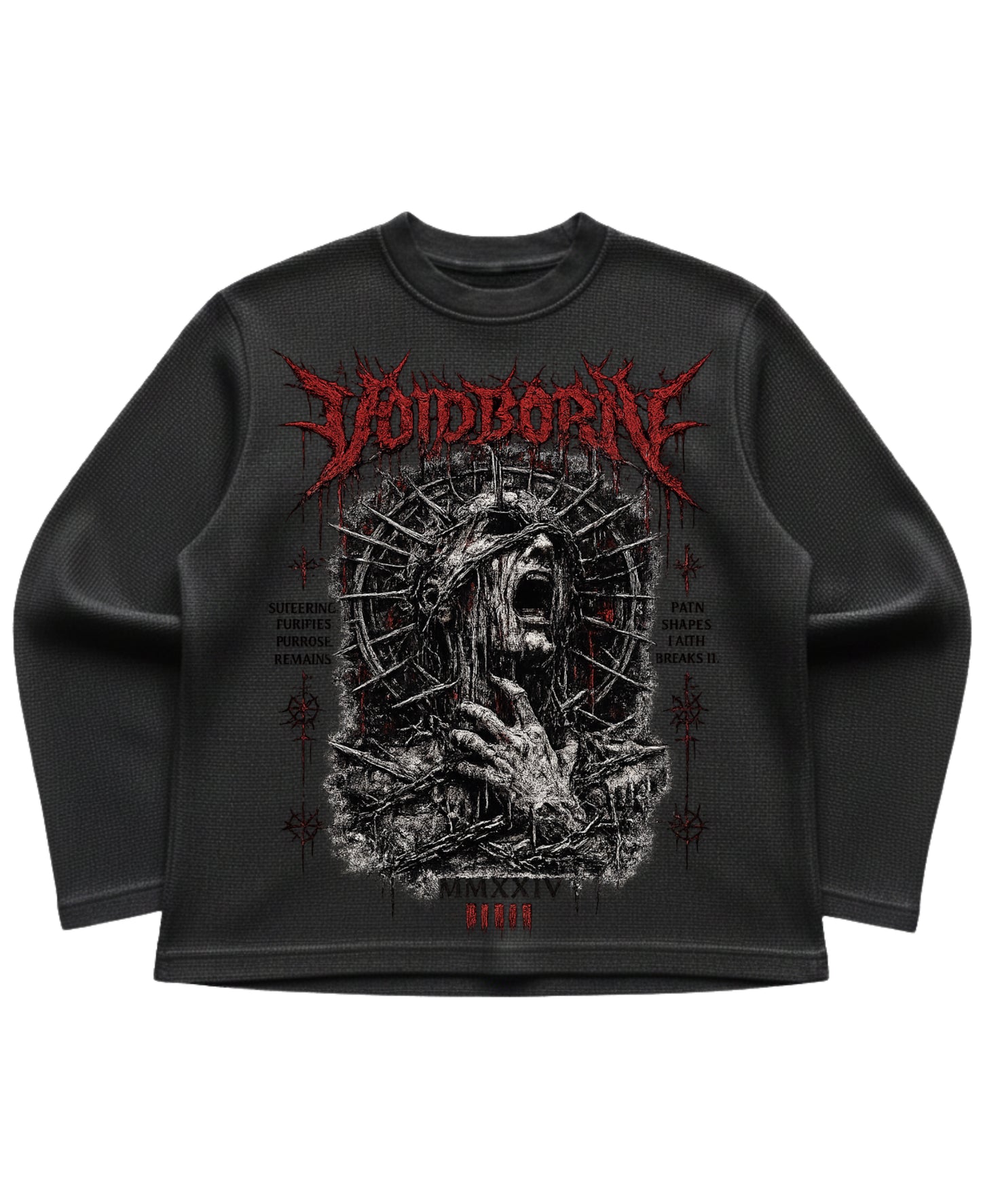 Black waffle knit oversized full-sleeve Front Design
