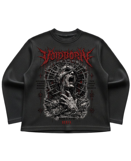 Black waffle knit oversized full-sleeve Front Design